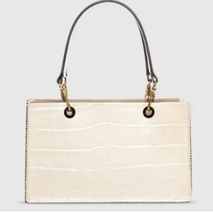 Staud Gemma Shoulder Bag in Cream Croc